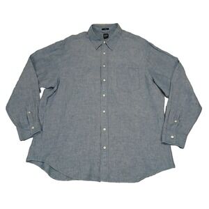 Gap Shirt Mens  Size XXL Blue Linen Pocket Button Up Lightweight Long Sleeve